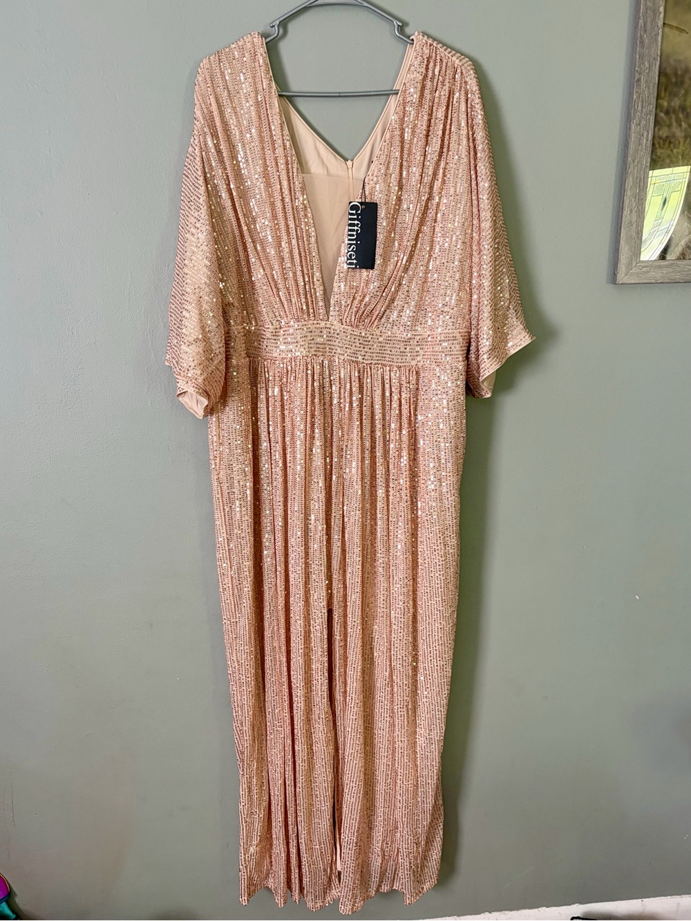 Giffinseti Rose Gold Sequin V-Neck Evening Dress